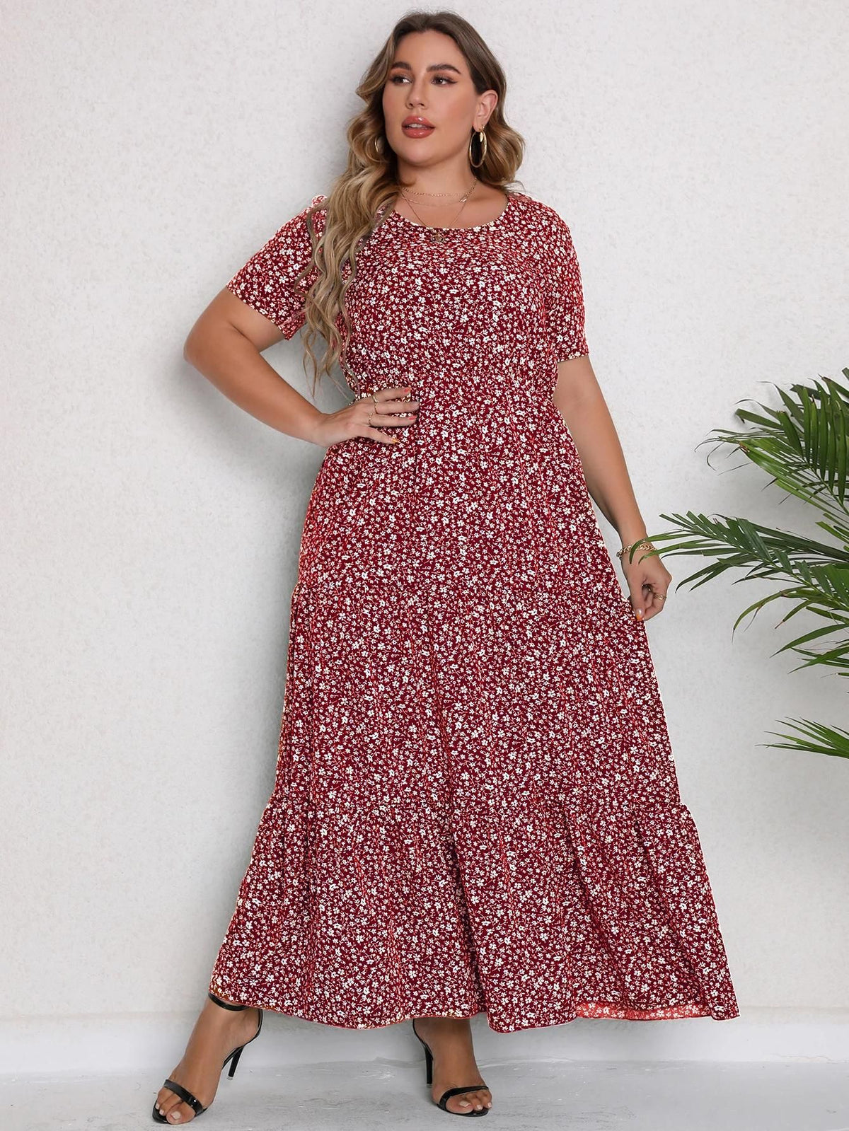 Red Floral Flair Plus: Short Sleeve Maxi for Curvy Queens