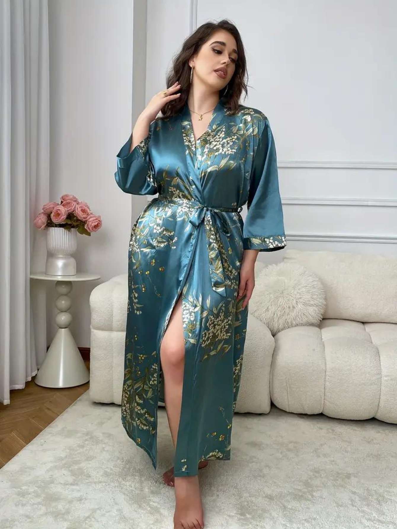 SlimGrace™ Robe with Floral Pattern