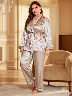 SlimGrace™ Elegant Floral Print Satin Pajamas