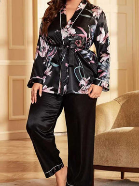 SlimGrace™ Elegant Floral Print Satin Pajamas