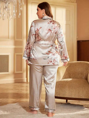 SlimGrace™ Elegant Floral Print Satin Pajamas