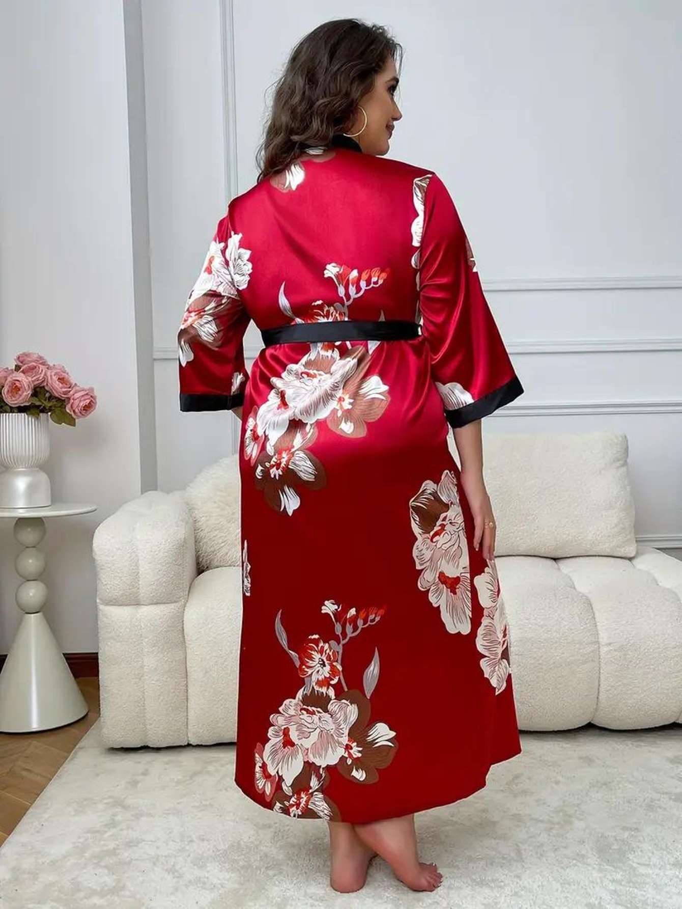 SlimGrace™ Robe M4 Red Flowers Pattern